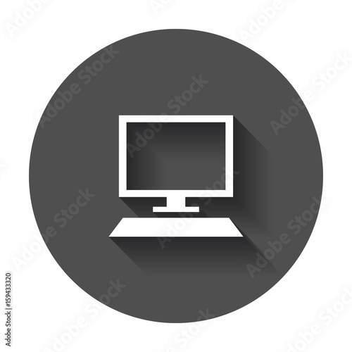 Computer vector illustration. Monitor flat icon with long shadow.