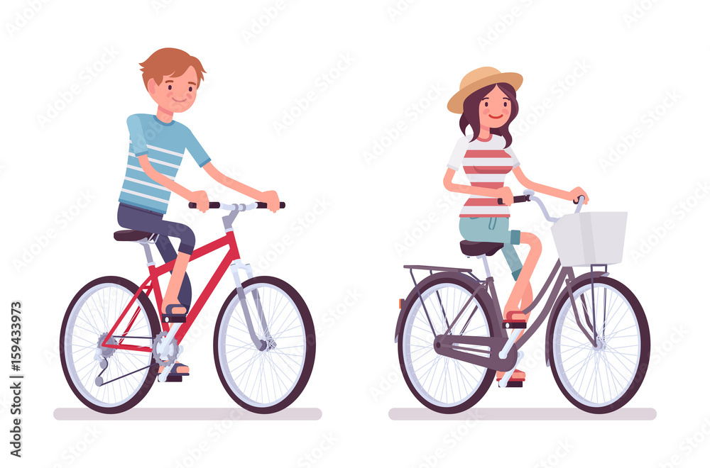 Young man and woman cycling a bike Young man and woman cycling a bike