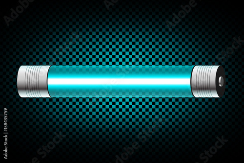 Realistic turquoise neon tube light isolated on dark transparent background. Vector illustration