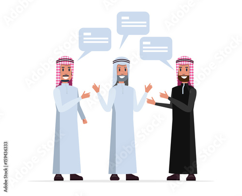 Arab leader people talking and discussion. flat character design. vector illustration