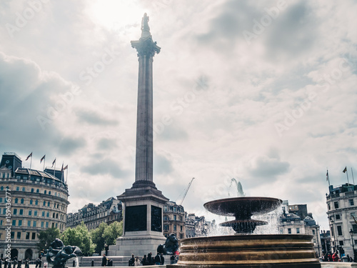 Nelson's Column and a fountain at Trafalgar Square