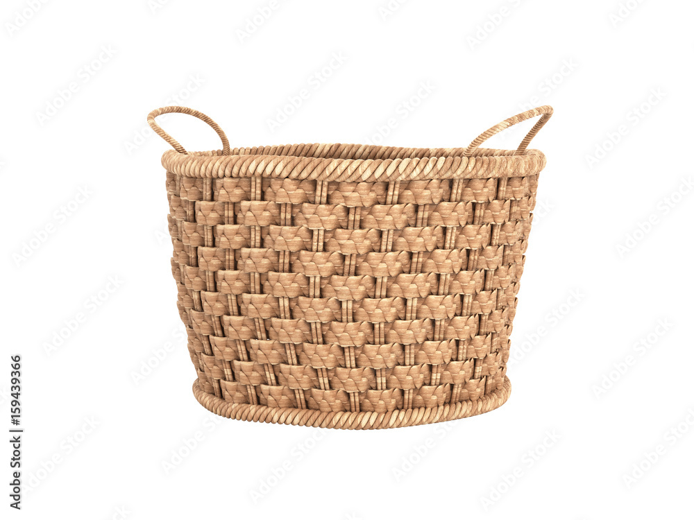Empty wicker basket without shadow on white background 3d