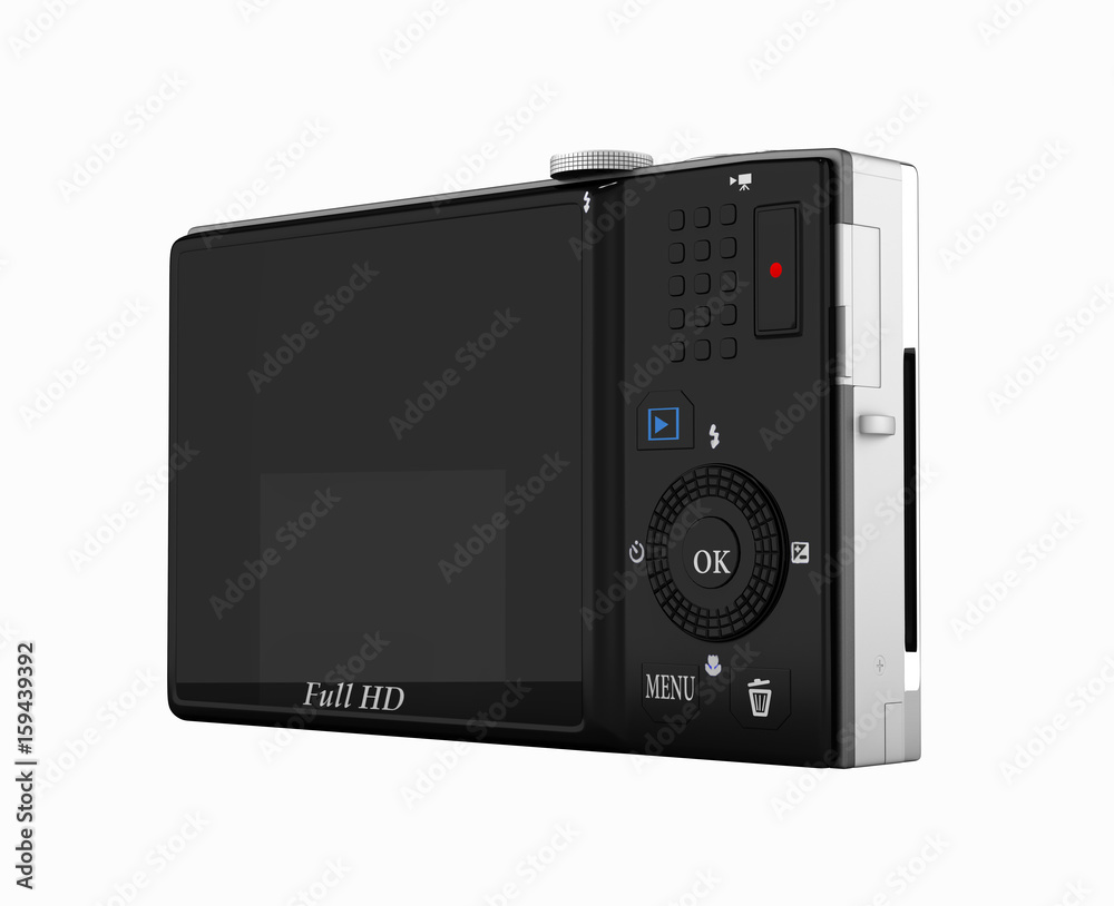 digital photo camera without shadow on white background 3d render digital photo camera without shadow on white background 3d render