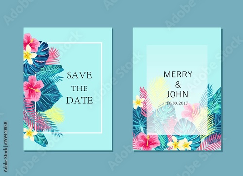 Set of summer exotic and tropic card design.