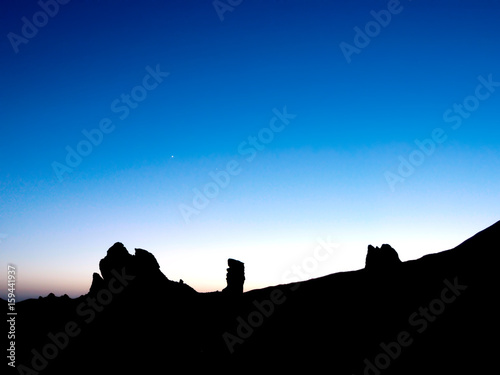 backlighting of famous rocks of Teide with sunset