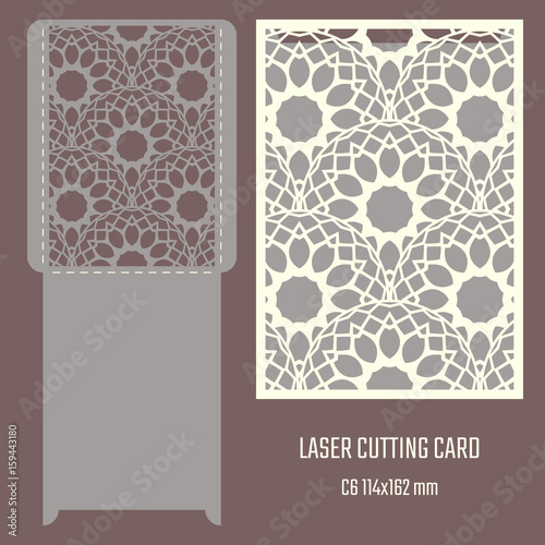 DIY laser cutting vector envelope. Wedding die cut invitation template. Cutout silhouette card. Scrapbook carved paperwork.