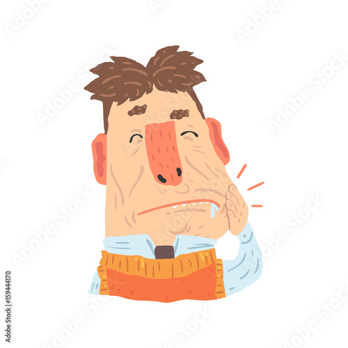 Man suffering from toothache pain cartoon character vector Illustration