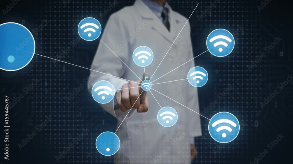 scientist, engineer touching screen, Wireless technology icon connect global world map. dots makes world map, internet of things. scientist, engineer touching screen, Wireless technology icon connect global world map. dots makes world map, internet of things.