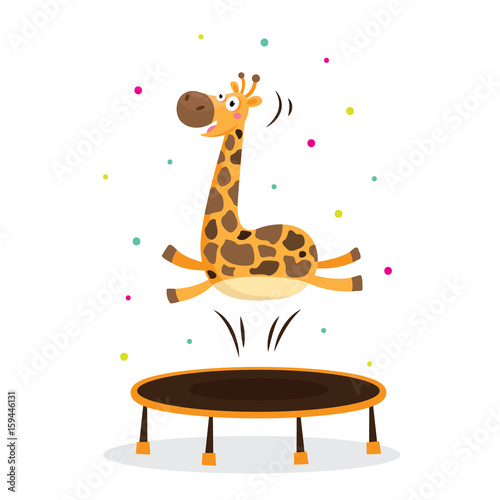 Cute giraffe in sport gymnastic position. Sportsman flat icons isolated on white background. Kids illustration
