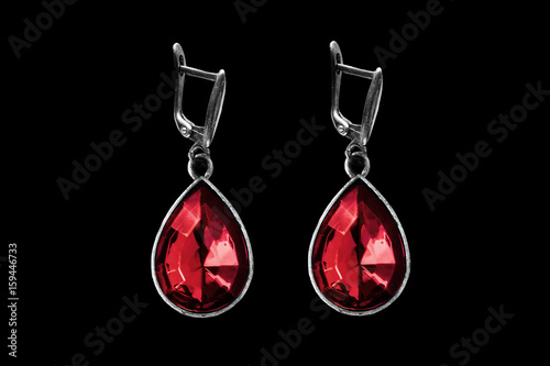 Ruby earrings isolated