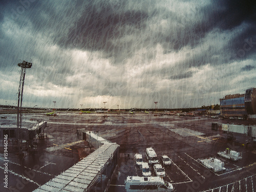Airport view in rainy and cloudy day from waiting zone area
