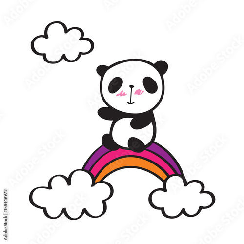 Cute panda with rainbow. Hand drawn illustration for your design. Doodles  sketch. Vector.