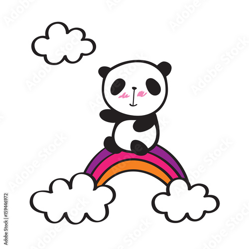 Fototapeta Naklejka Na Ścianę i Meble -  Cute panda with rainbow. Hand drawn illustration for your design. Doodles, sketch. Vector.