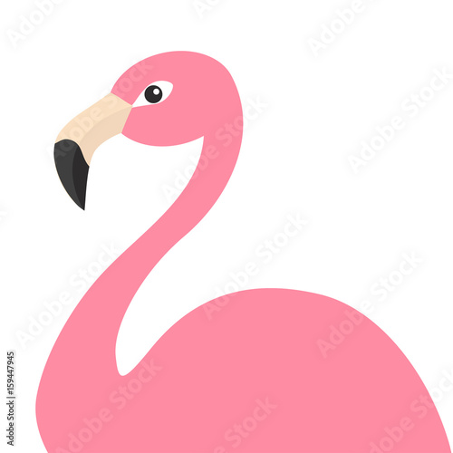 Pink flamingo body. Exotic tropical bird. Zoo animal collection. Cute cartoon character. Decoration element. Flat design. White background. Isolated.