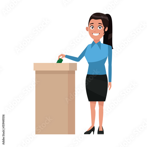 woman putting voting paper in the ballot box vector illustration