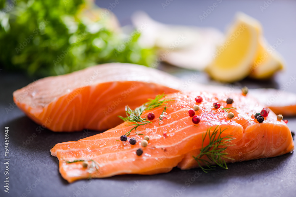 Raw salmon fish steak portion Raw salmon fish steak portion