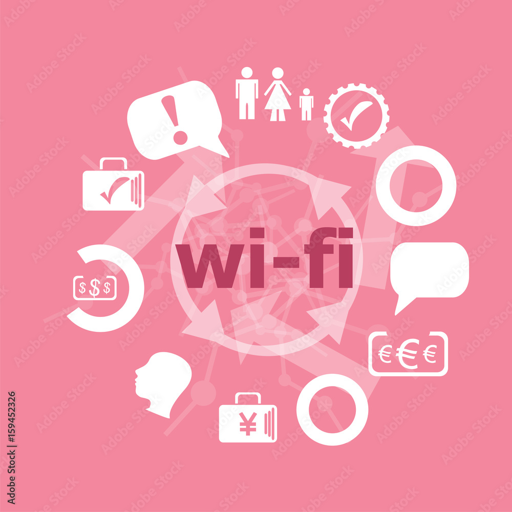 Text wi fi. web design concept . Icons set. Flat pictogram. Sign and symbols for business, finance, shopping, communication, education