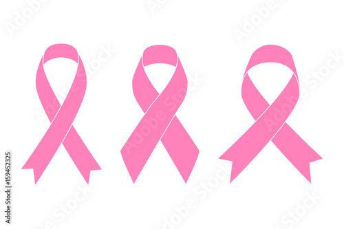 Pink Ribbons in flat style on blank background