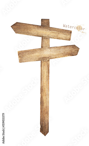Watercolor wooden signpost. Directions to different places.