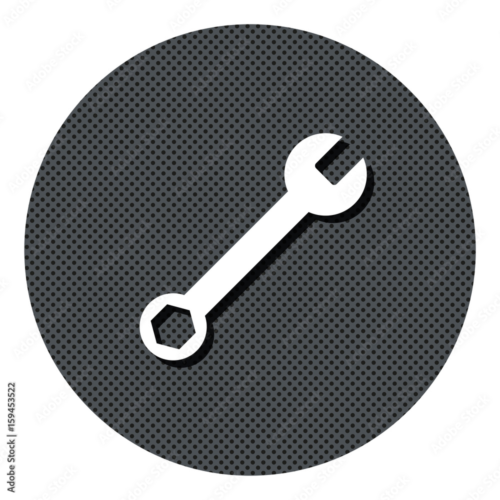 Schraubenschlüssel - Reparieren - Gepunkteter Button mit Symbol und Schatten Schraubenschlüssel - Reparieren - Gepunkteter Button mit Symbol und Schatten
