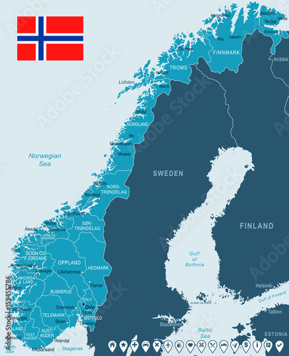 Norway - map and flag – illustration