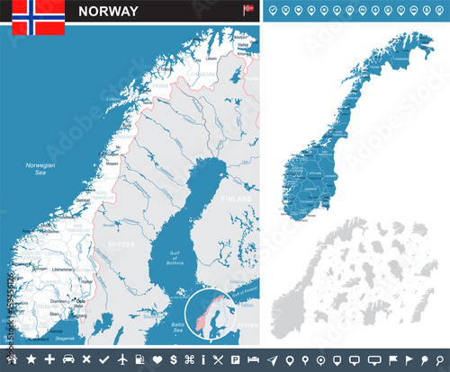 Norway - map and flag – infographic illustration
