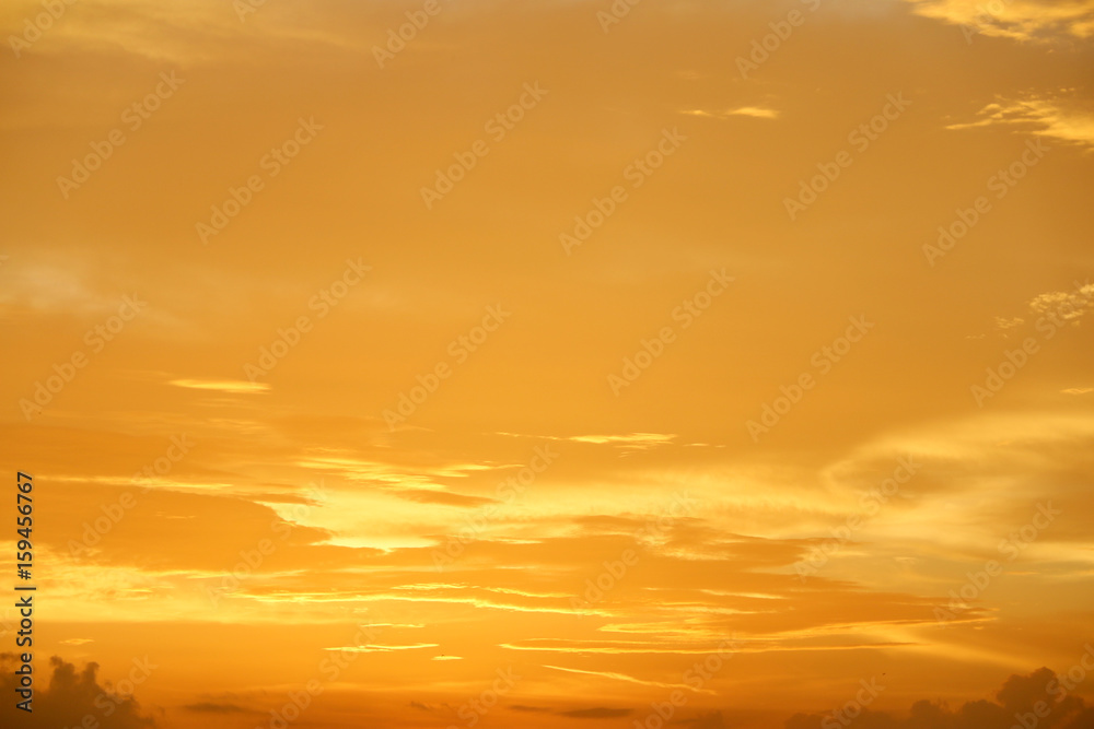 Yellow gold sky evening In tropical countries summer
