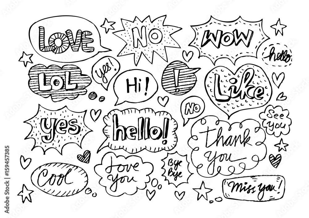 Hand drawn set of speech bubbles