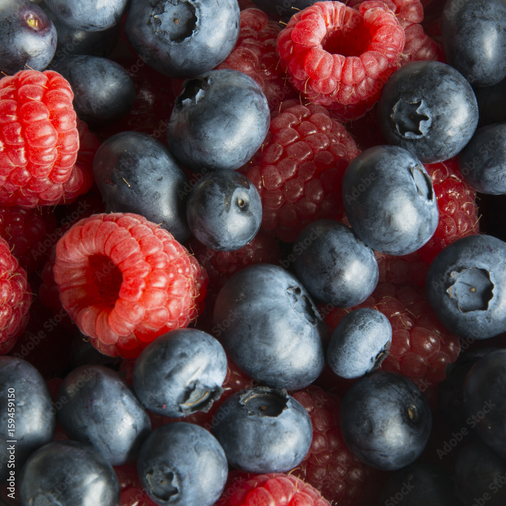 A Serving of Fresh Raspberries and Blueberries in Germany, Europe Stock
