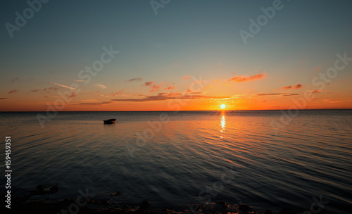 Panorama of beautiful sunset on Baltic sea.