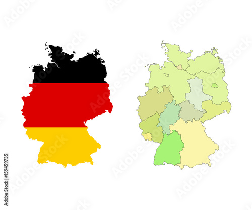 Vector Germany map with colorful regions  borders and flag. Isolated on white.