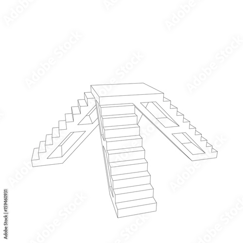 Pedestal with steps. Isolated on white background. Vector outline illustration.