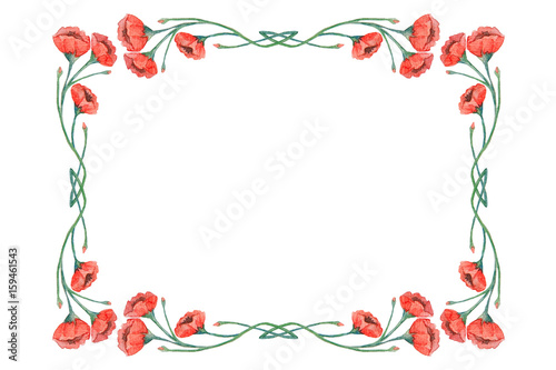 Watercolor vintage red poppies frame