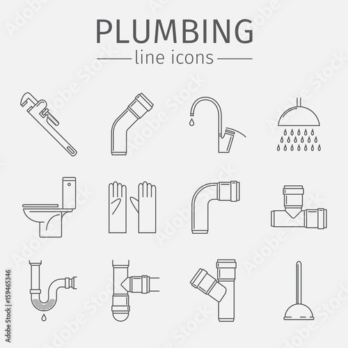 Plumbing, water pipes, sewerage line icon set.