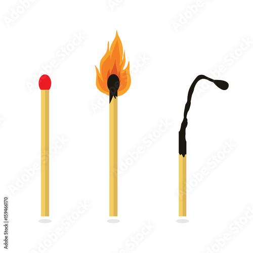 Matches, lighted match and burned match.
