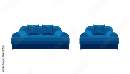 Colorful icon chair and sofa. Collection of furniture for home interiors. Vector illustration in flat style.