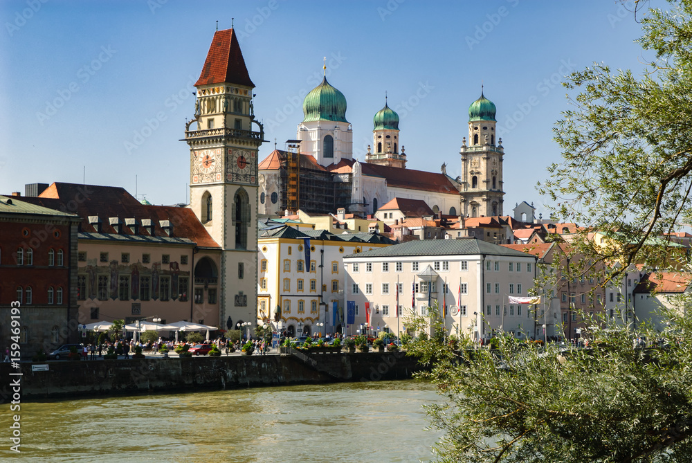 Danube river bank in Passau, Bavaria, Germany
