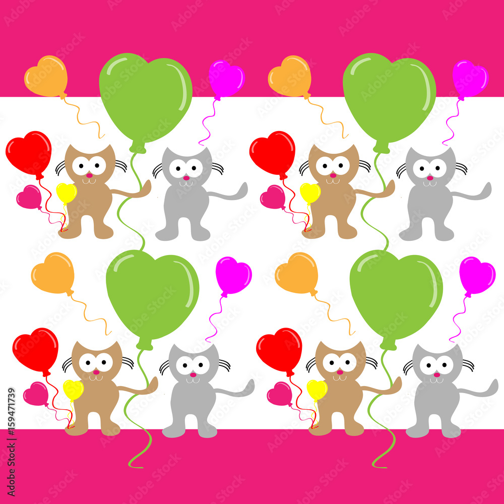 Falling love cats with hearts balloon on color background Falling love cats with hearts balloon on color background