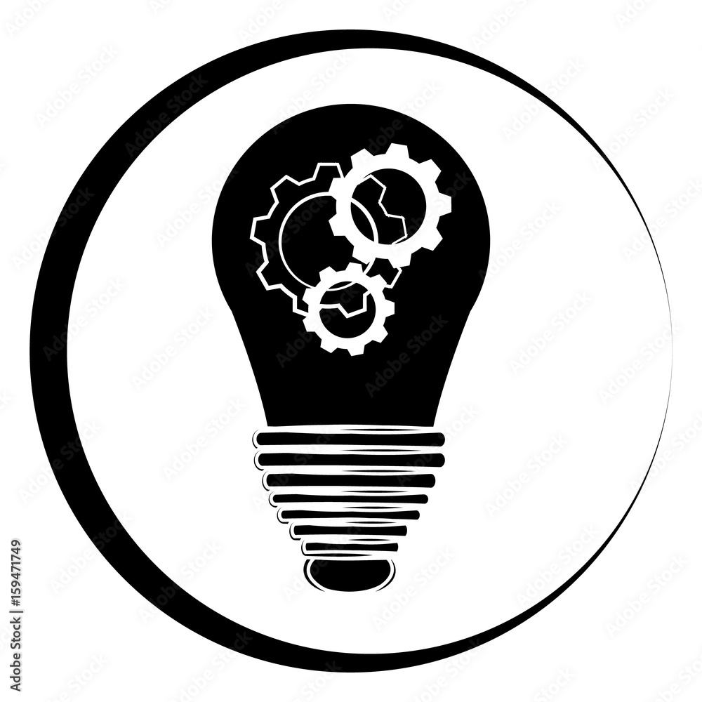 Black bulb with gears on white background Black bulb with gears on white background