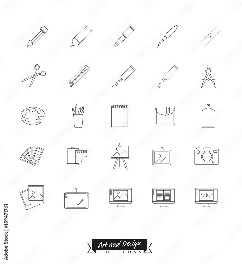 Art and design line icons collection Art and design line icons collection