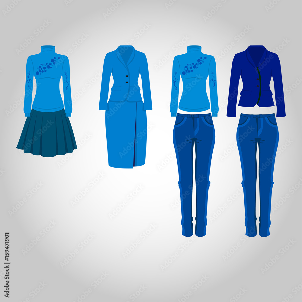 Set of women's clothes and accessories icons. Set of women's clothes and accessories icons.