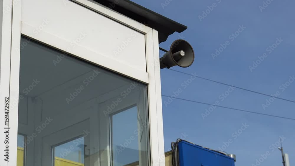 column loudspeaker Megaphone pole on the booth in the sky. column loudspeaker Megaphone pole on the booth in the sky.