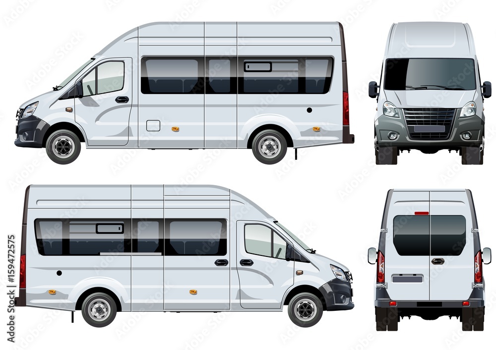 Vector van template isolated on white. Side, front and back view. Available EPS-10 separated by groups and layers with transparency effects for one-click repaint
