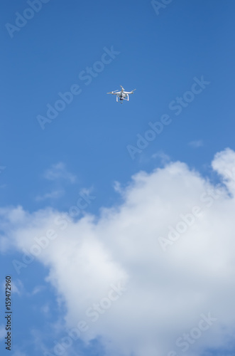 Quadrocopter with a video camera against the sky / Photo taken in Russia, in the city of Orenburg, at the festival of historical reconstruction "Ratny glory." 06/10/2017
