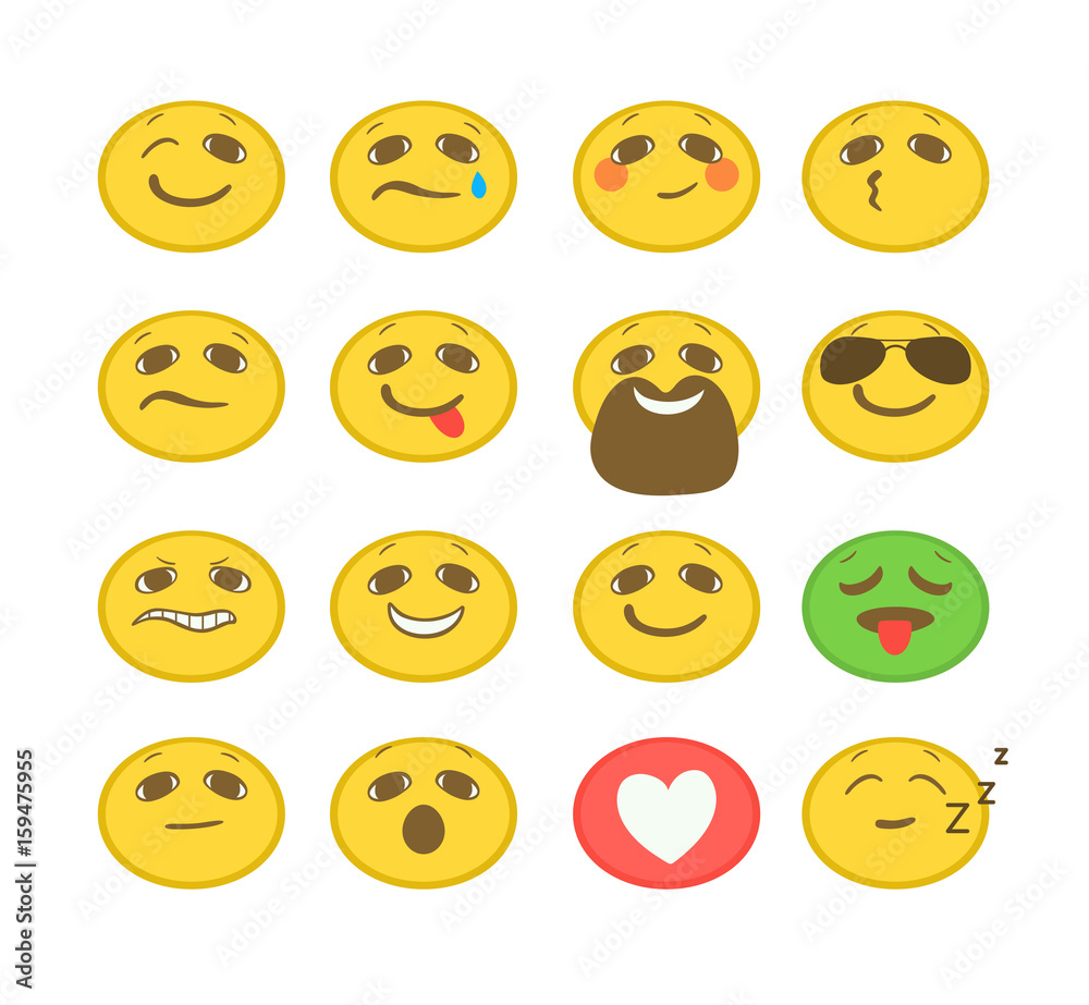 Emoji. Emoticon icon set. Vector flat illustration. Emoji. Emoticon icon set. Vector flat illustration.