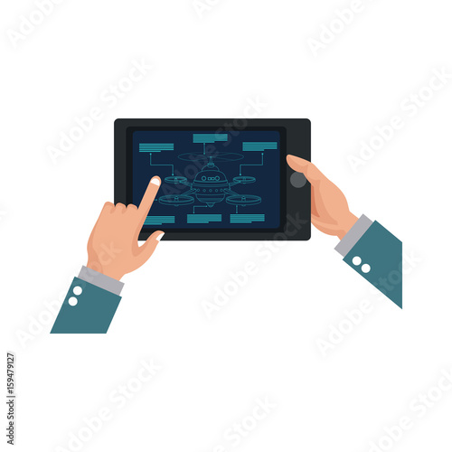 operator hands holding remote control drone vector illustration