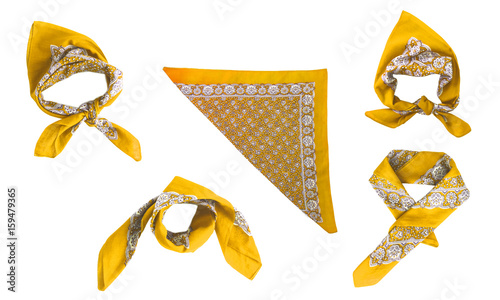 Yellow kerchief-bandana with a pattern, isolated