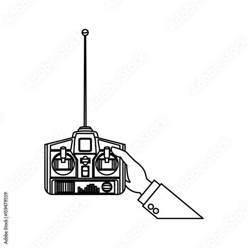 hands holding control remote advanced for drones vector illustration