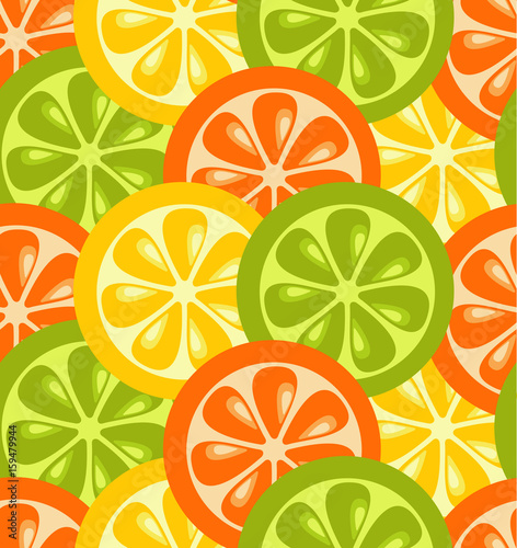 Round slices lime, lemon and orange, seamless pattern