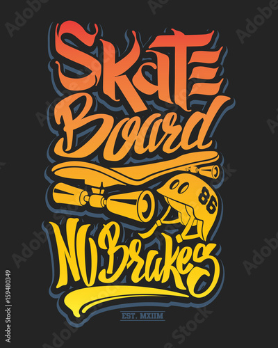 Skate board typography, t-shirt graphics, vectors.